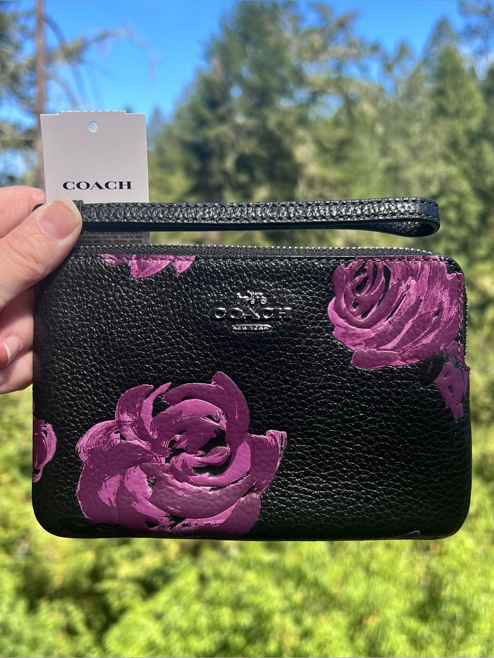 COACH Corner Zip Wristlet in Purple Rose Floral Print CCJ70 NWT AUTHENTIC